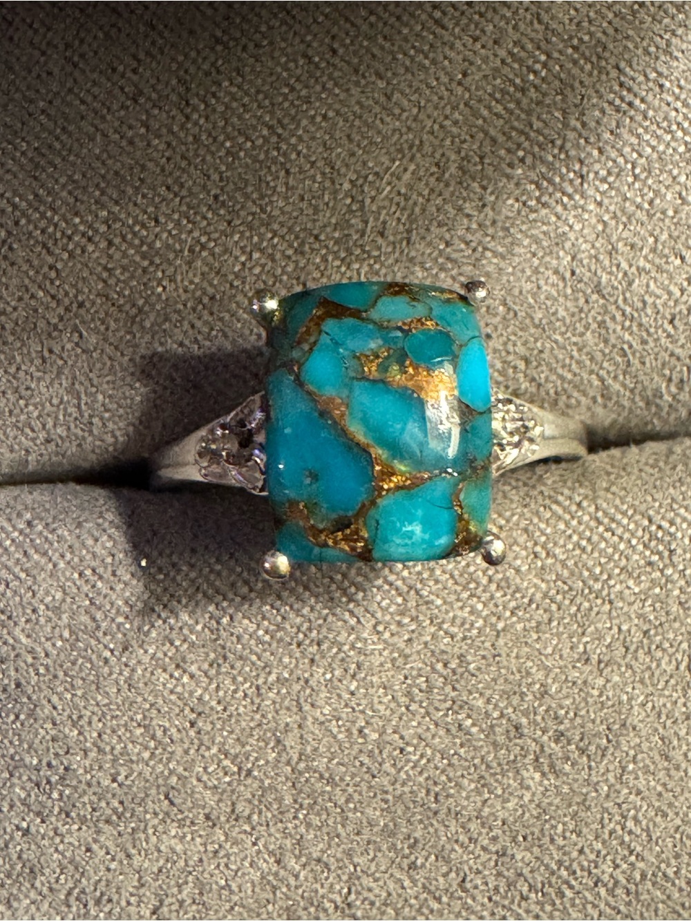Sterling Silver STS Turquoise Ring - Size 8.75 - Cushion Cut